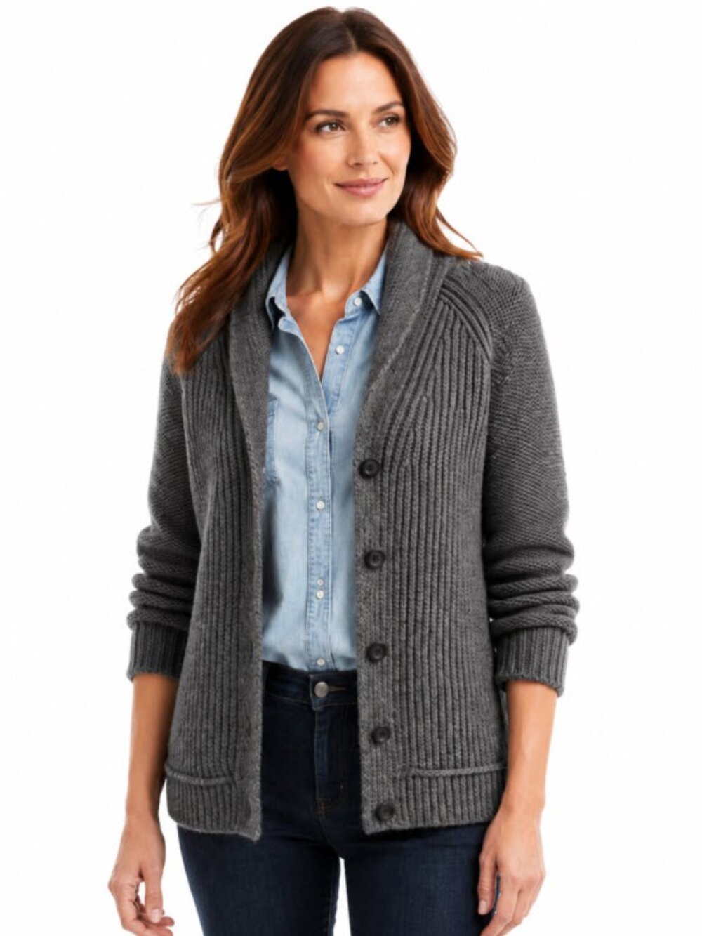 J.Crew Grey Wool Mohair Chunky Shawl Collar Cardigan Sweater Size L